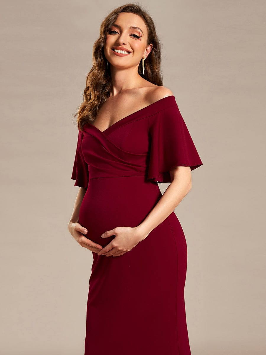 V-Neck Off-Shoulder A-Line Fishtail Maternity Dress