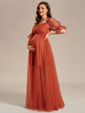 Off the Shoulder Pleated Tulle Maxi Maternity Dress