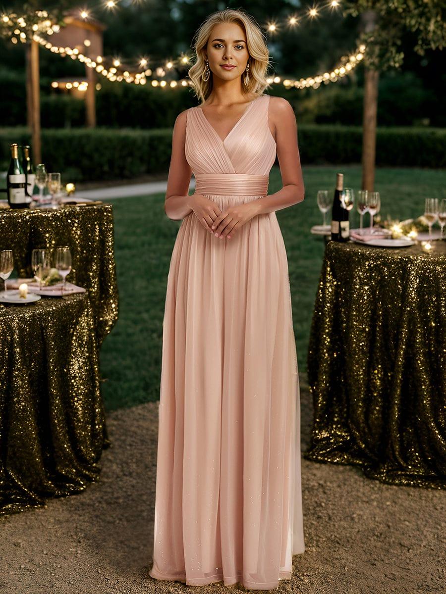 Maxi Double V Neck Floor Length Sparkly Wedding Guest Dress #color_Rose Gold