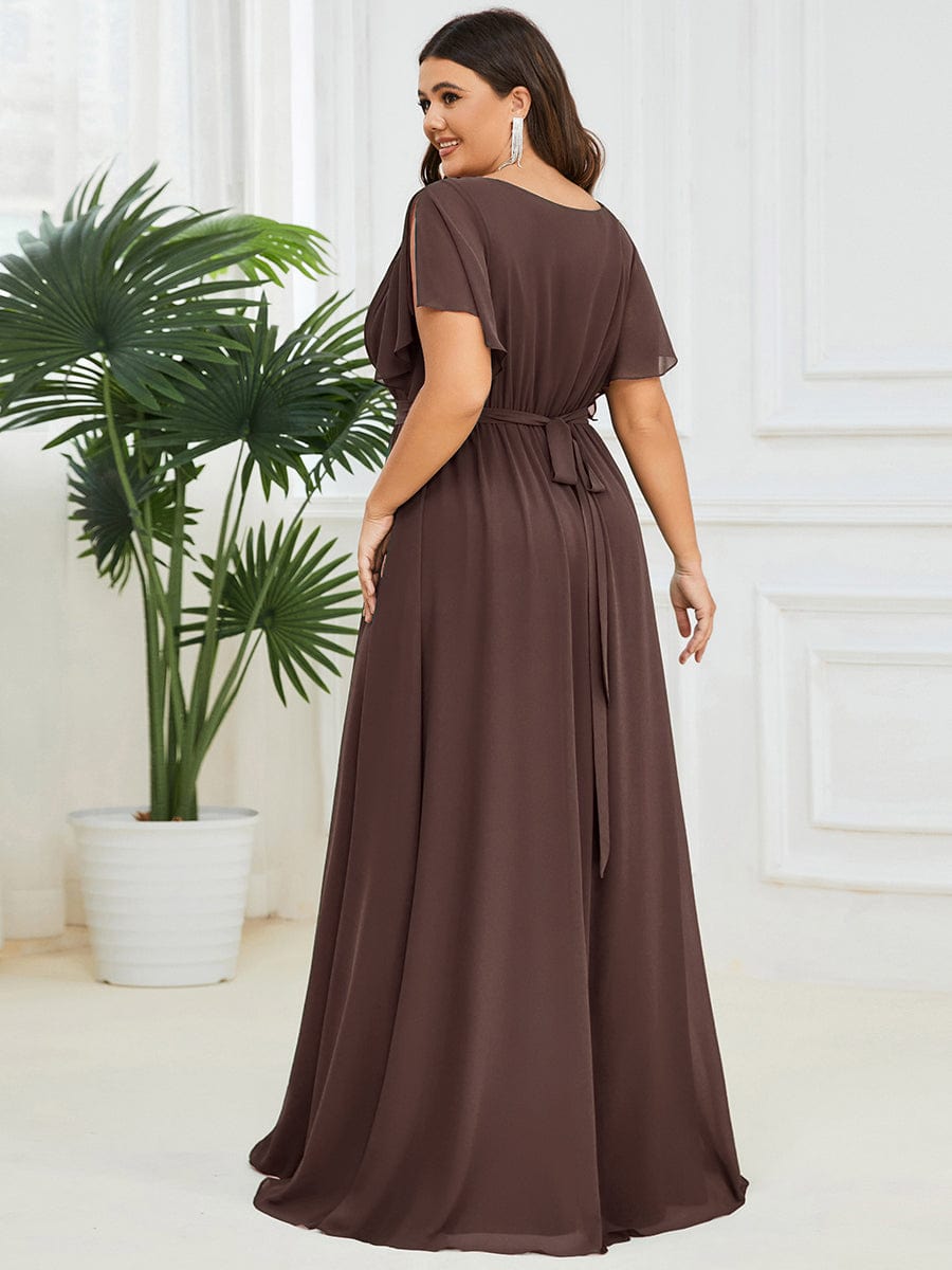 A-Line Pleated Chiffon Tie-Waist Bridesmaid Dress #color_Espresso