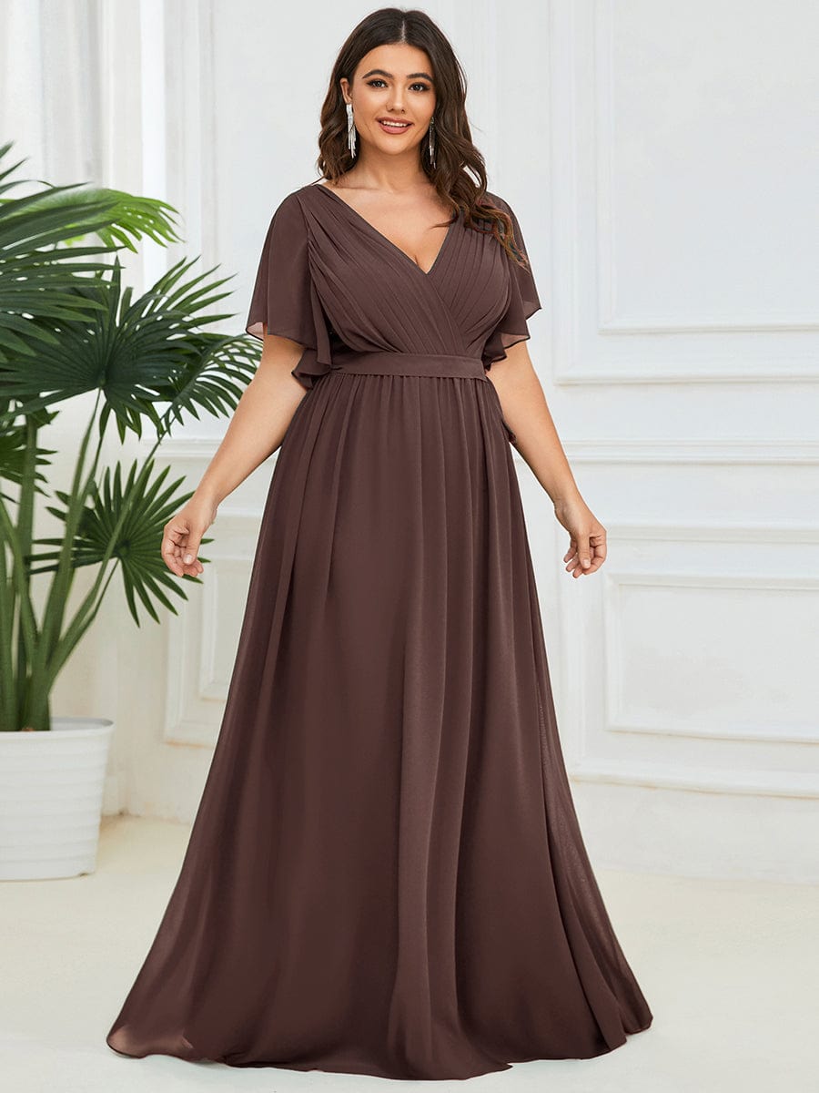 A-Line Pleated Chiffon Tie-Waist Bridesmaid Dress #color_Espresso