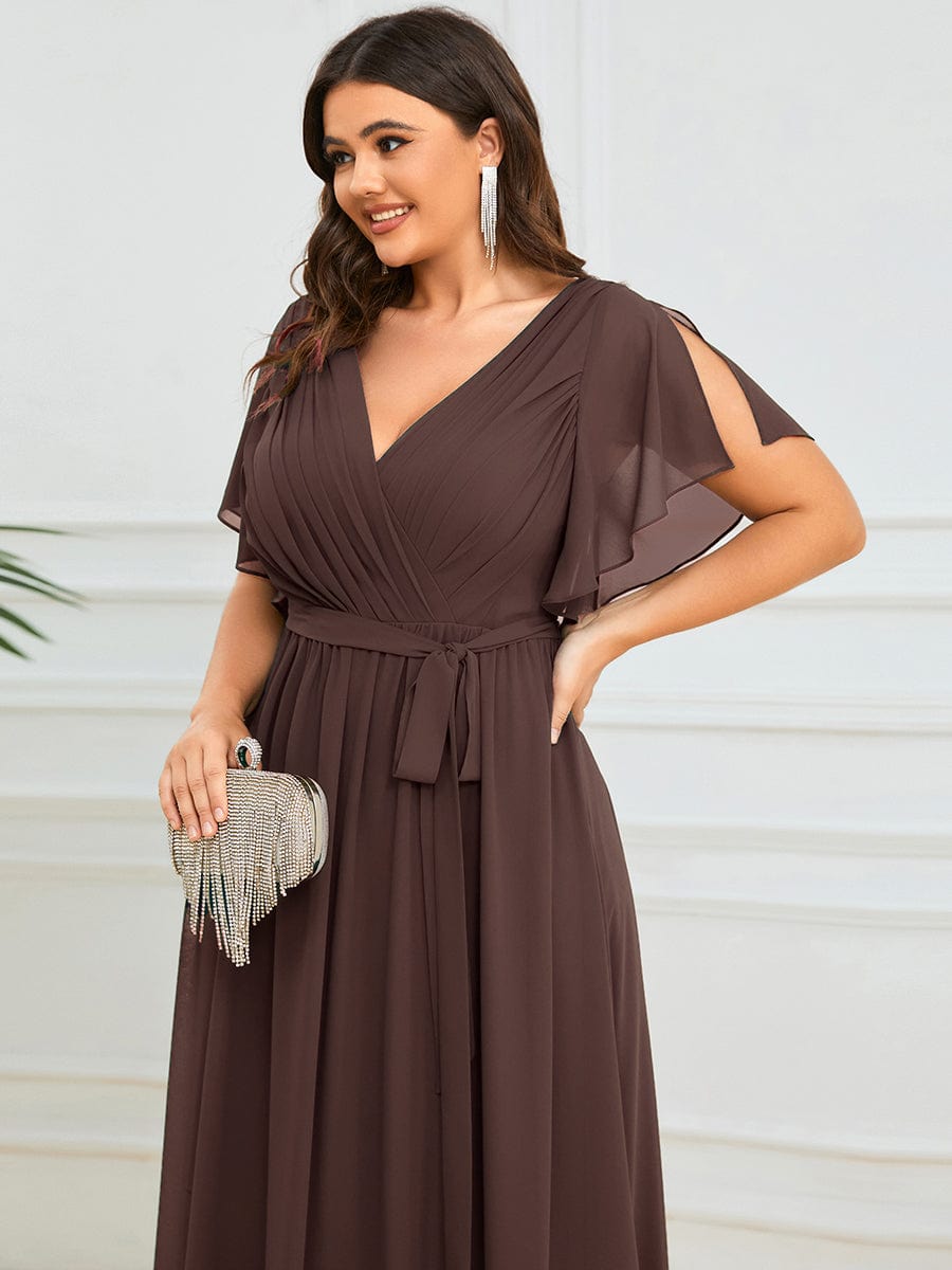 A-Line Pleated Chiffon Tie-Waist Bridesmaid Dress #color_Espresso