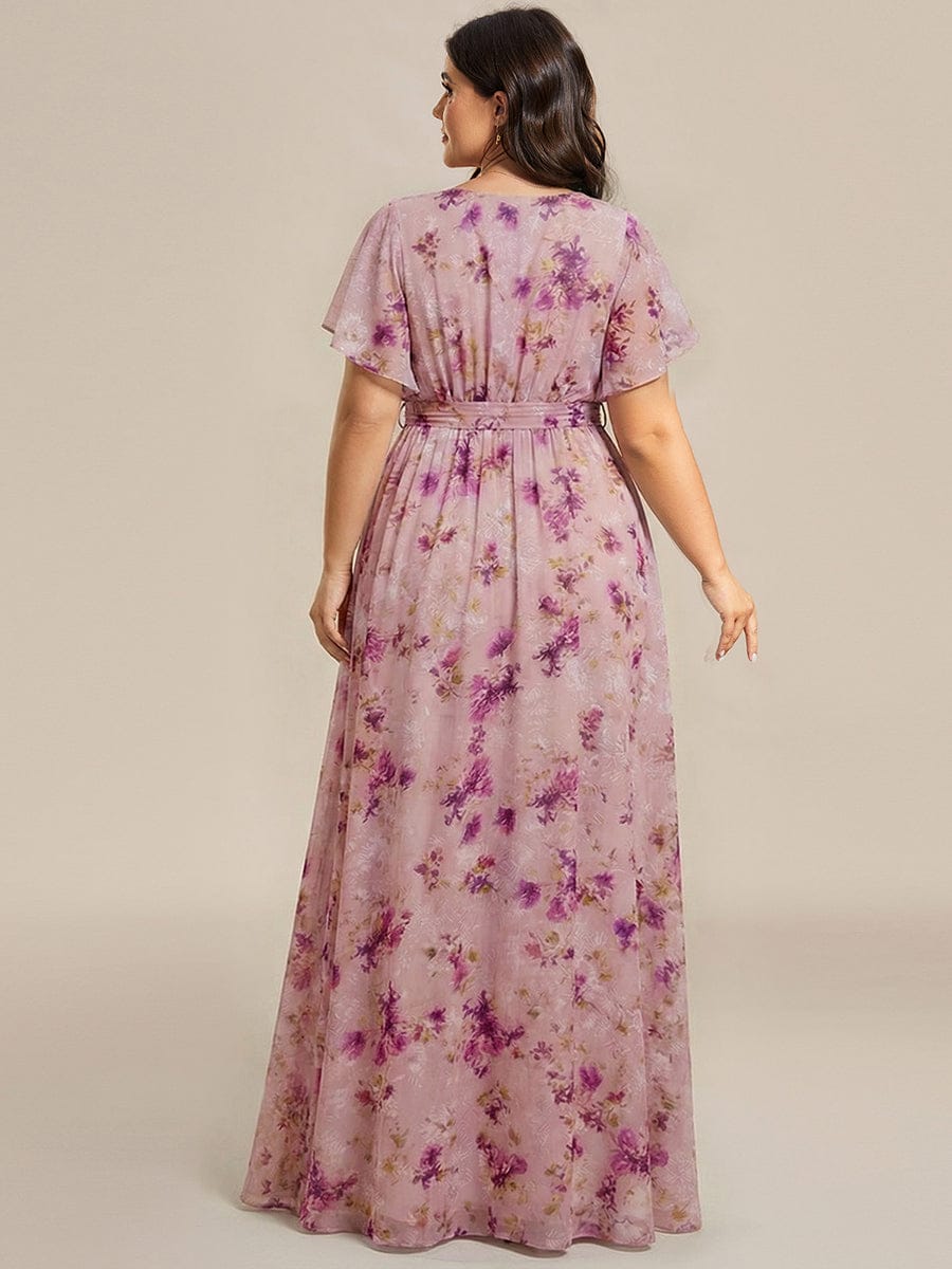 V-Neck Flutter Sleeve Floor-Length A-Line Chiffon Bridesmaid Dress #color_LU