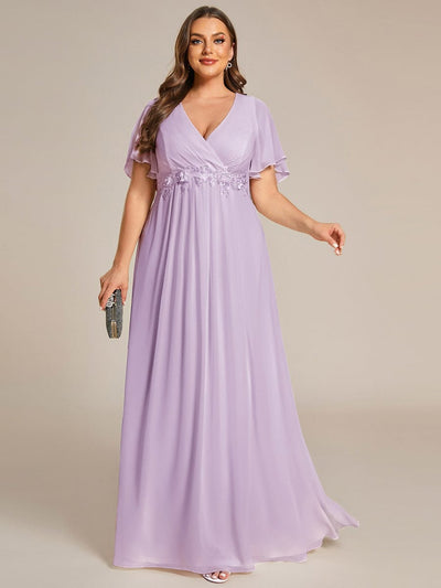 Elegant Chiffon Applique Evening Dress with Flutter Sleeves #color_Frosted Lilac