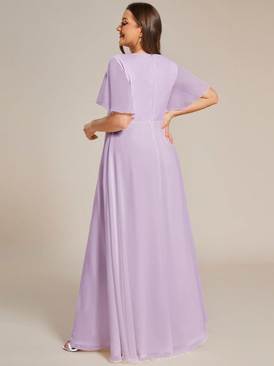 Elegant Chiffon Applique Evening Dress with Flutter Sleeves #color_Frosted Lilac