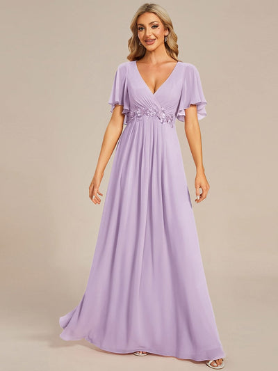 Elegant Chiffon Applique Evening Dress with Flutter Sleeves #color_Frosted Lilac