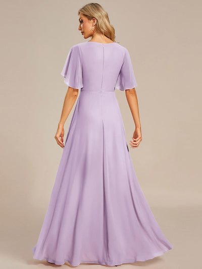 Elegant Chiffon Applique Evening Dress with Flutter Sleeves #color_Frosted Lilac