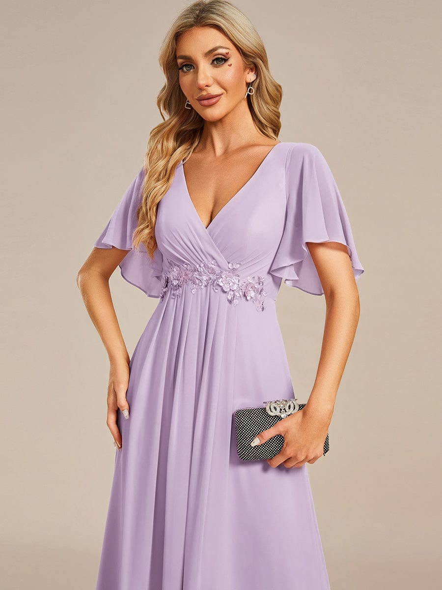 Elegant Chiffon Applique Evening Dress with Flutter Sleeves #color_Frosted Lilac