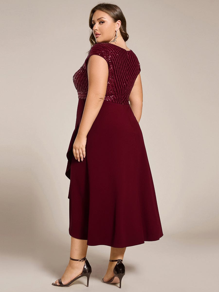 ever BAYLOR|Plus Size Short Sleeve Sequin Asymmetrical Midi Evening Dress
