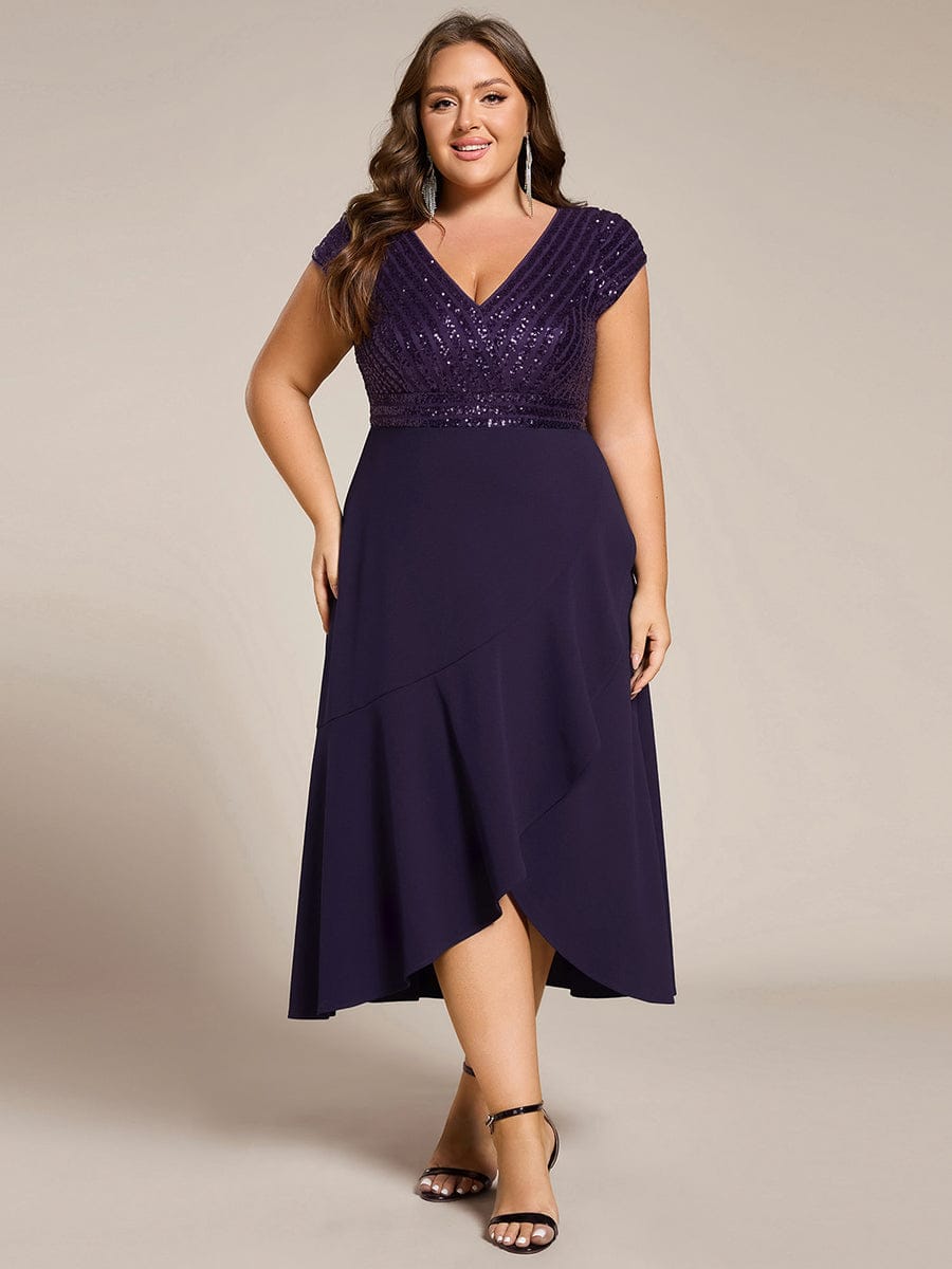 ever BAYLOR|Plus Size Short Sleeve Sequin Asymmetrical Midi Evening Dress