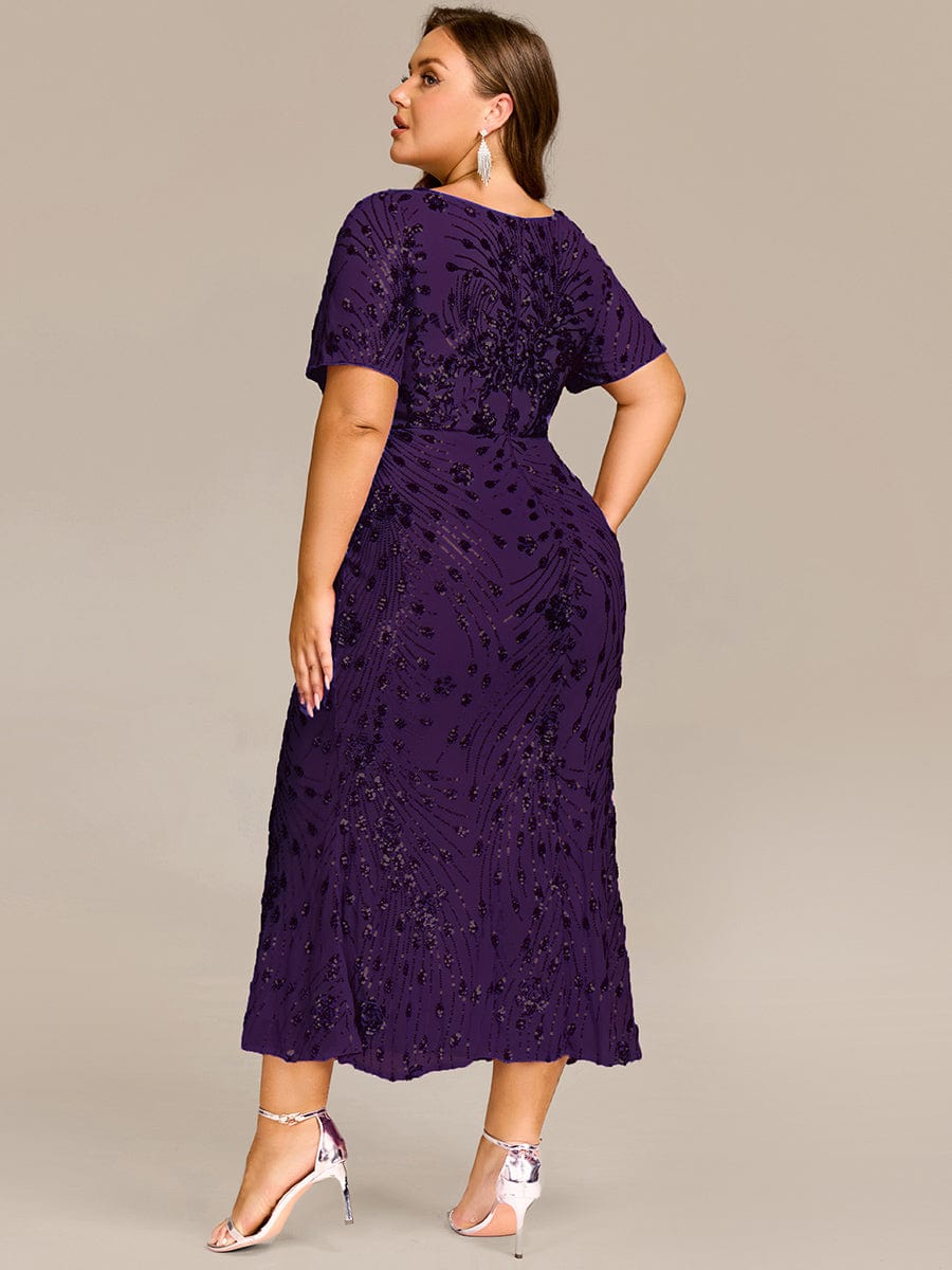 Sequin Mermaid Round Neck Evening Dress #color_Dark Purple