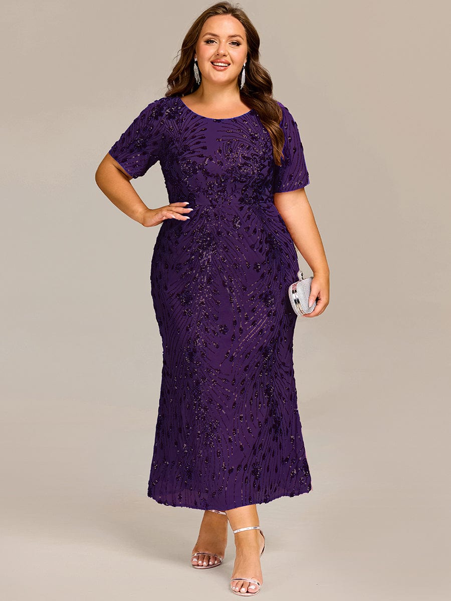 Sequin Mermaid Round Neck Evening Dress #color_Dark Purple