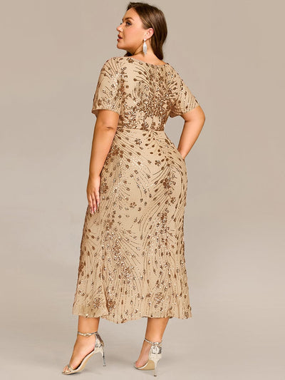 Sequin Mermaid Round Neck Evening Dress #color_Gold