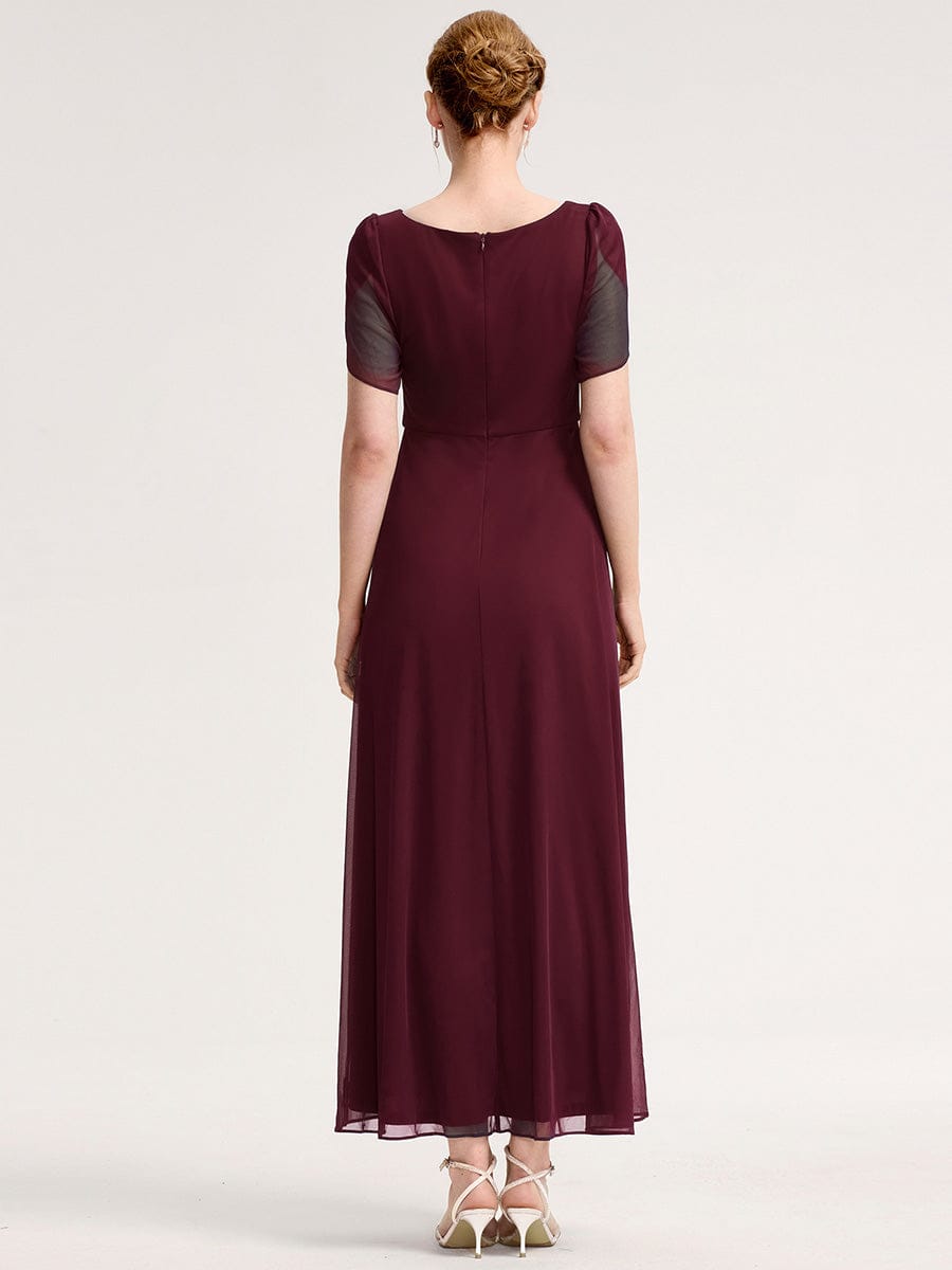 Rhinestone Embellished Chiffon Ruffle Sleeve Evening Dress #color_Burgundy