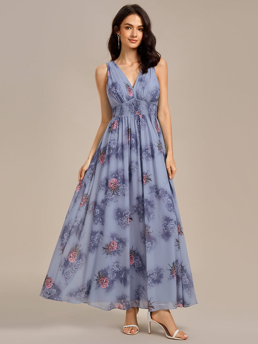 V Neck Floral Sleeveless Maxi Evening Dress #color_Dusty Peony