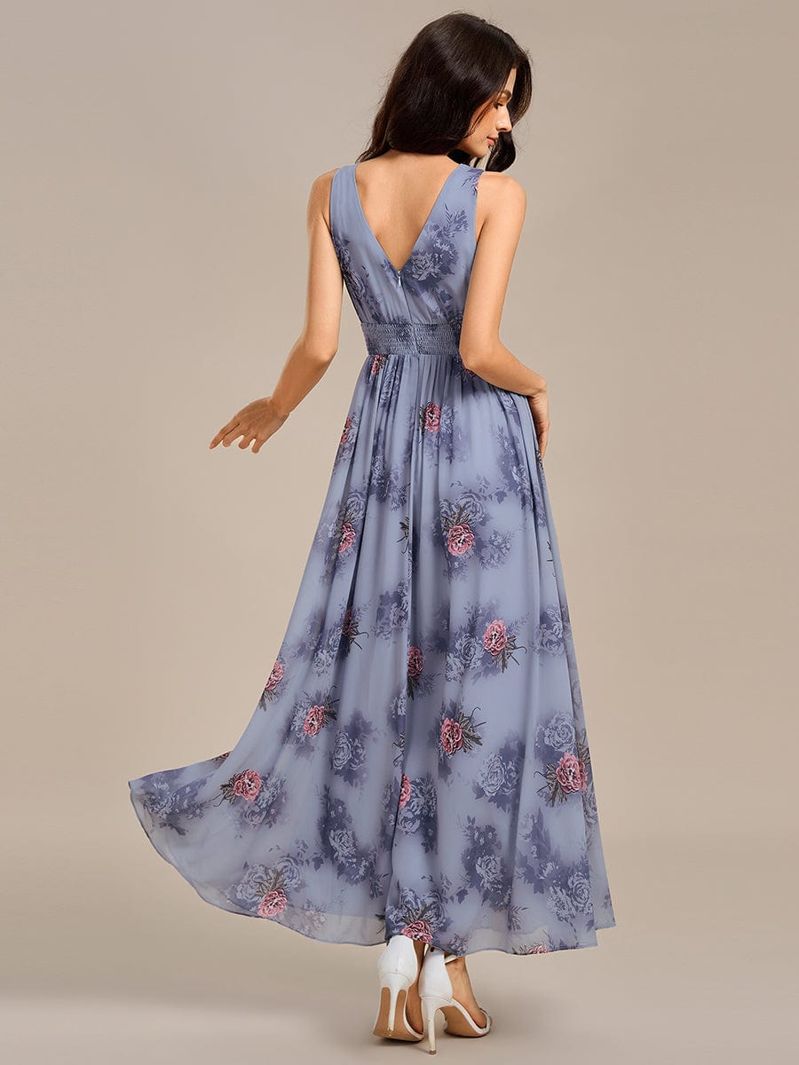 V Neck Floral Sleeveless Maxi Evening Dress #color_Dusty Peony