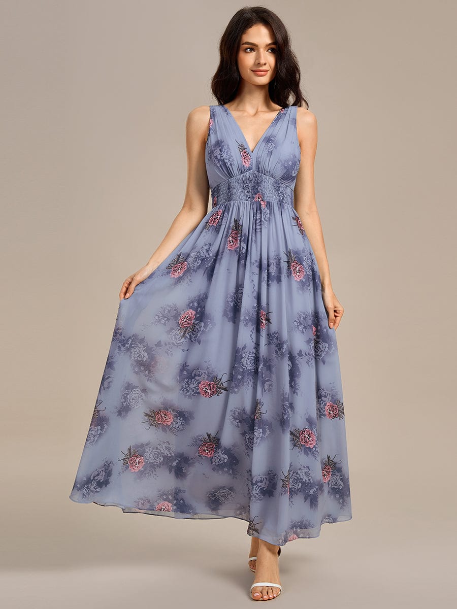 V Neck Floral Sleeveless Maxi Evening Dress #color_Dusty Peony