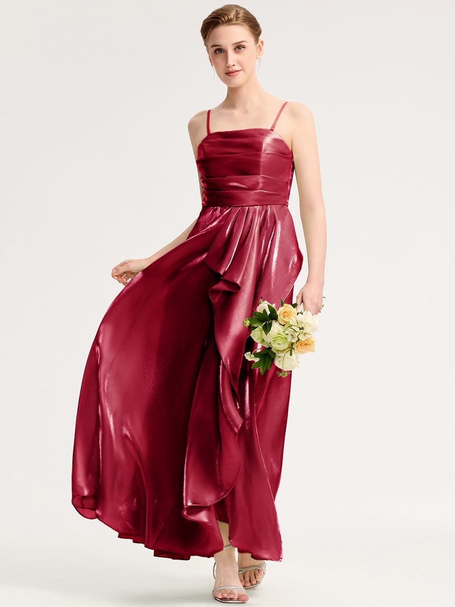Handkerchief Side Slit Satin Evening Dress #color_Burgundy