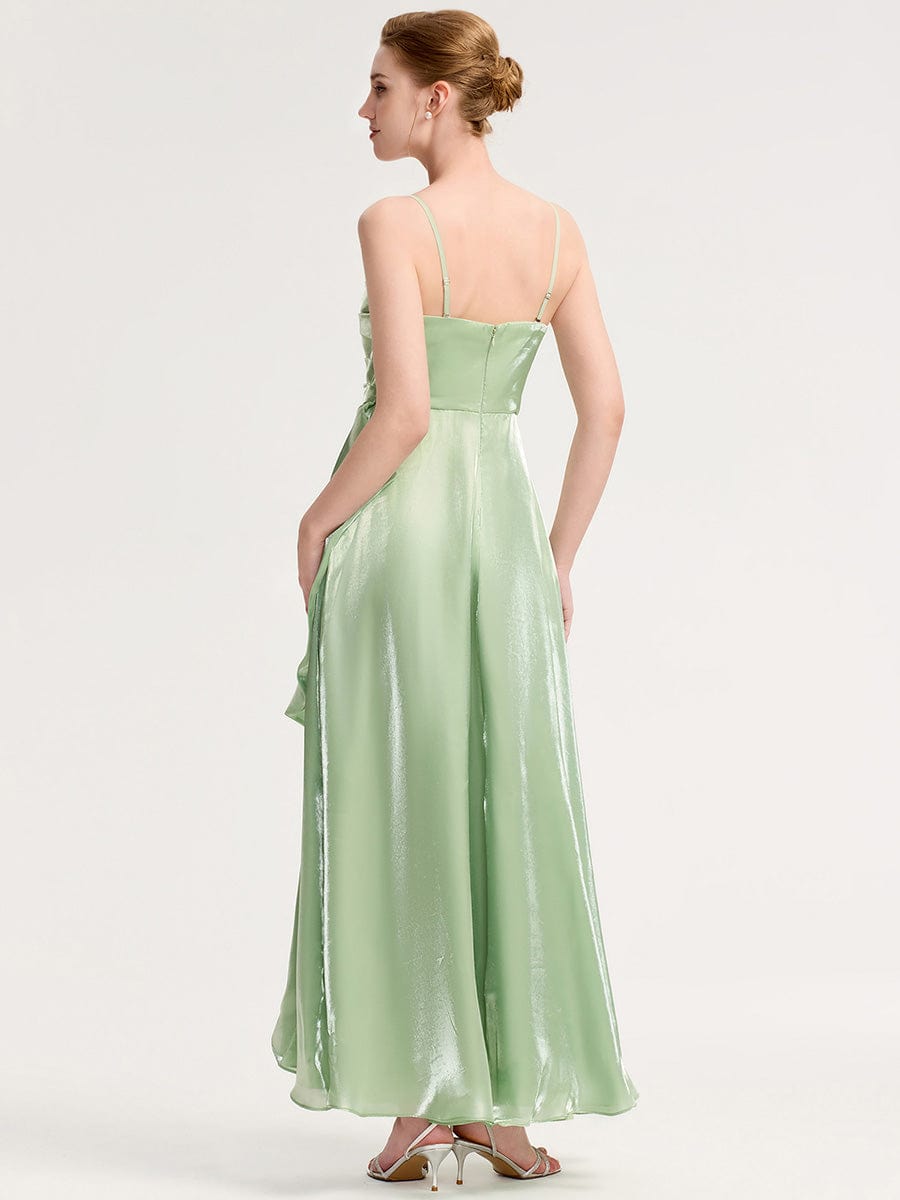 Handkerchief Side Slit Satin Evening Dress #color_Mint Green
