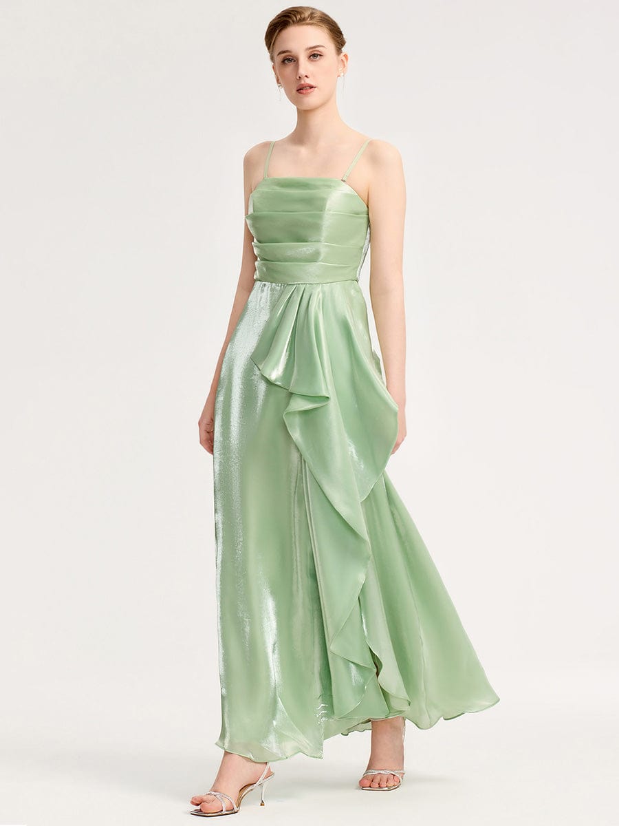 Handkerchief Side Slit Satin Evening Dress #color_Mint Green