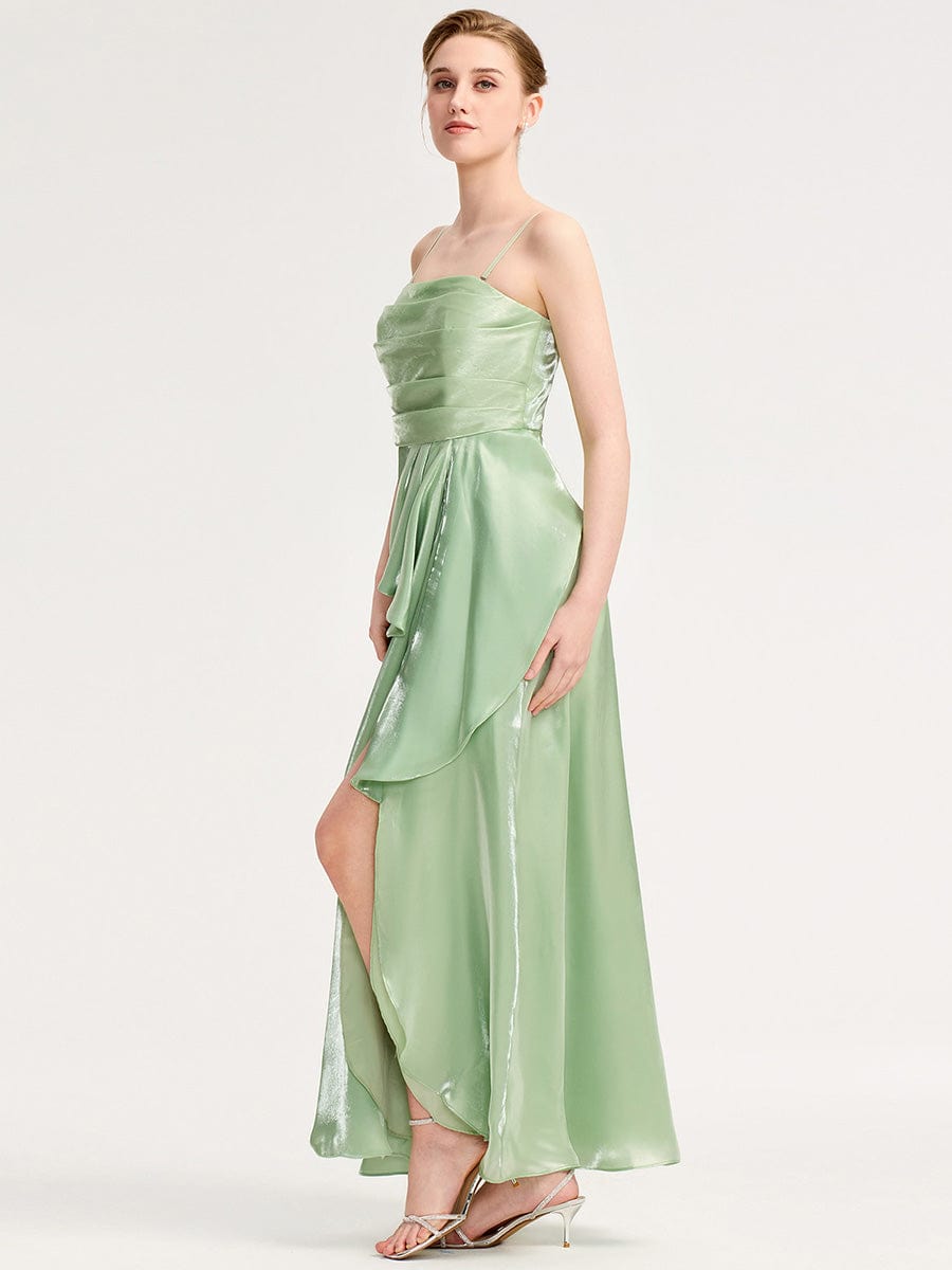Handkerchief Side Slit Satin Evening Dress #color_Mint Green
