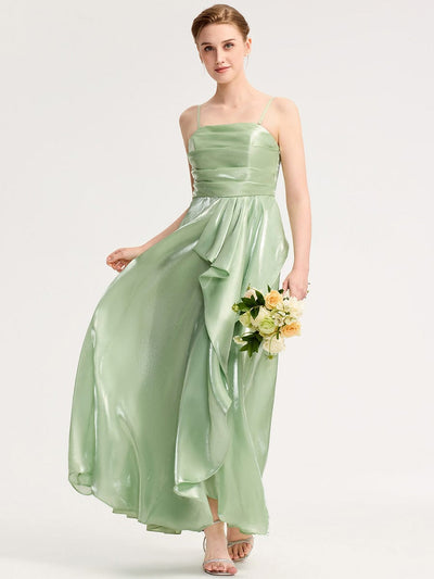 Handkerchief Side Slit Satin Evening Dress #color_Mint Green