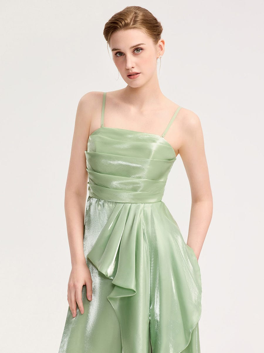 Handkerchief Side Slit Satin Evening Dress #color_Mint Green