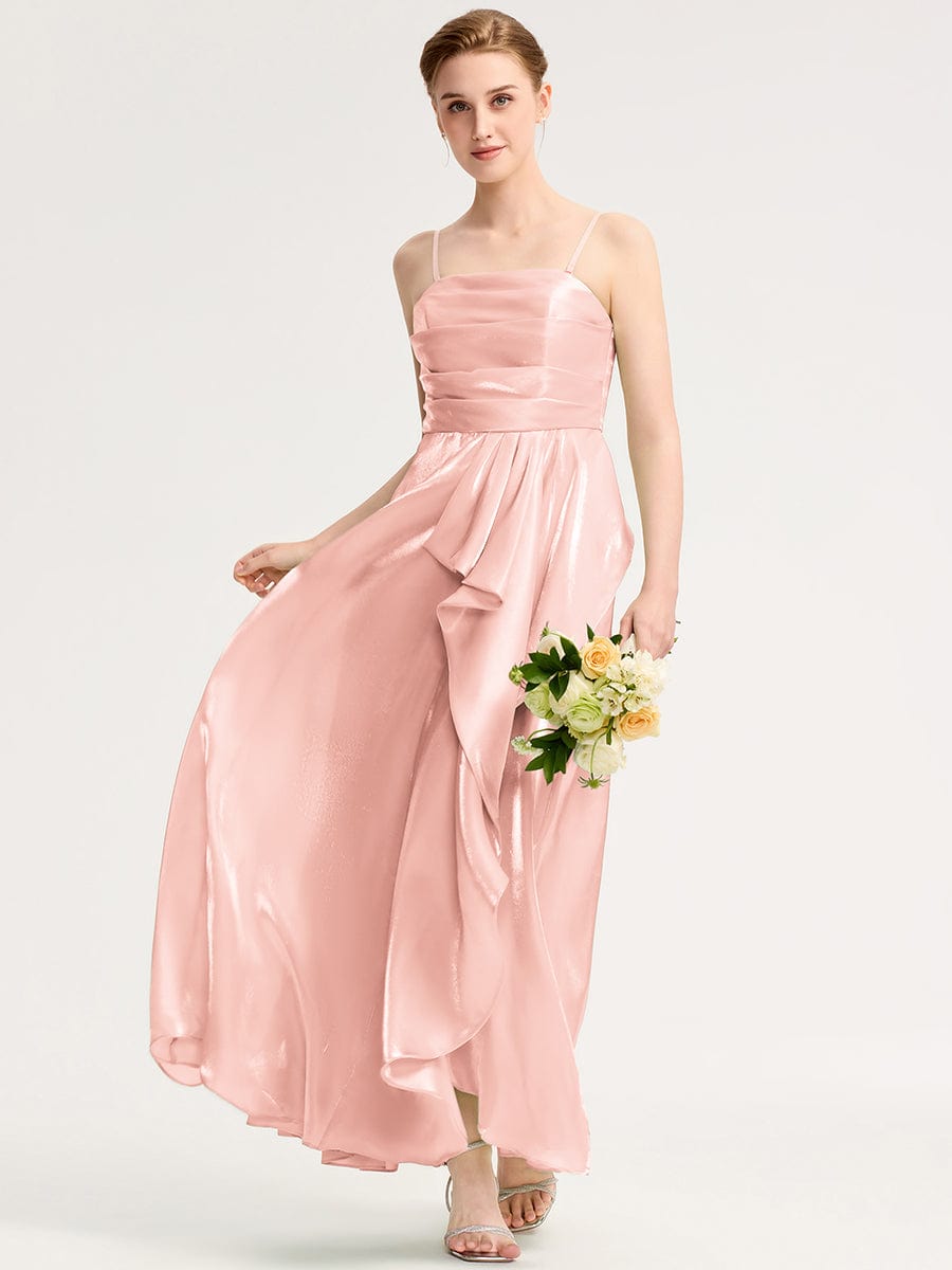 Handkerchief Side Slit Satin Evening Dress #color_Pink