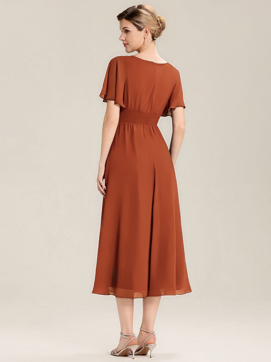 Rhinestone Embellished Chiffon Ruffle Sleeve Evening Dress #color_Burnt Orange