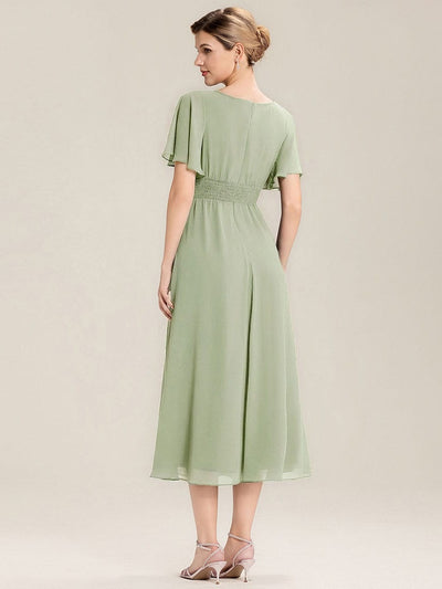 ever LILOU|Rhinestone Embellished Chiffon Ruffle Sleeve Wedding Guest Dress