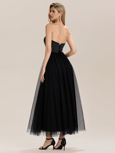 Tie-Front Mesh Sleeveless Evening Dress #color_Black