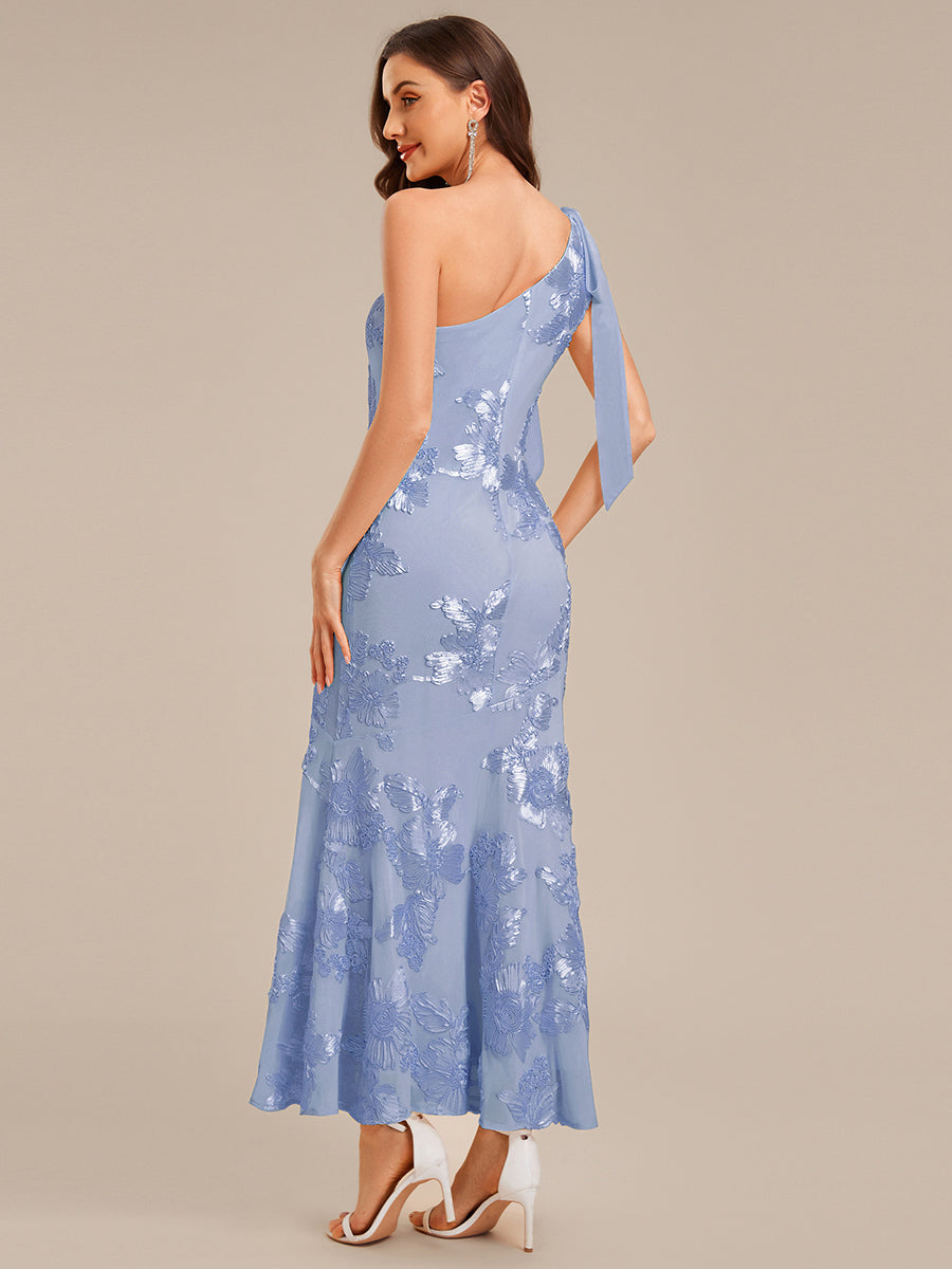 Flowing Ribbons Mesh Sleeveless Evening Dress #color_Ice Blue