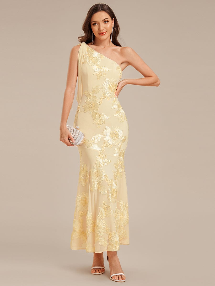 Flowing Ribbons Mesh Sleeveless Evening Dress #color_Yellow