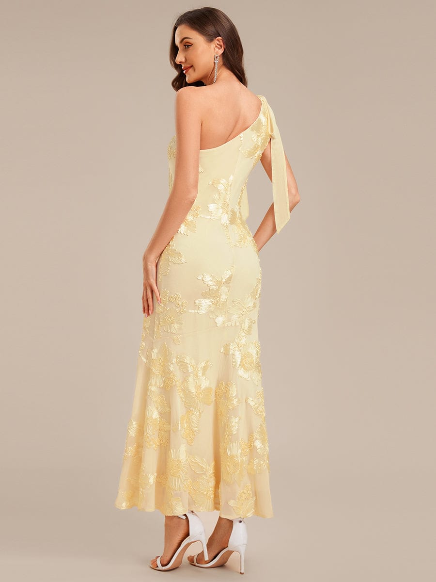 Flowing Ribbons Mesh Sleeveless Evening Dress #color_Yellow