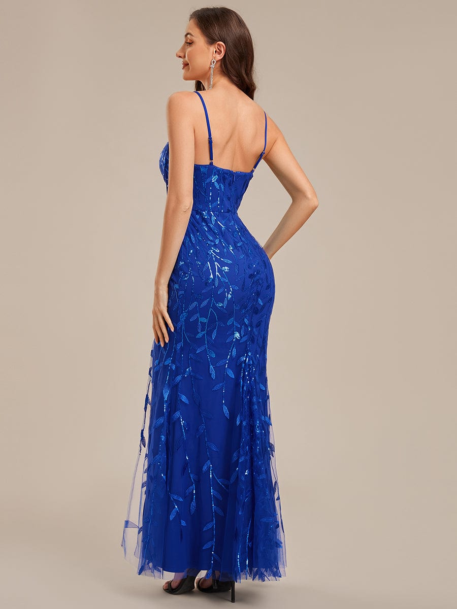 Thigh-High Slit Sequin Sleeveless Evening Dress #color_Sapphire Blue