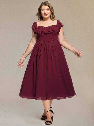 Tie-Front Chiffon Ruffle Sleeve Evening Dress #color_Burgundy