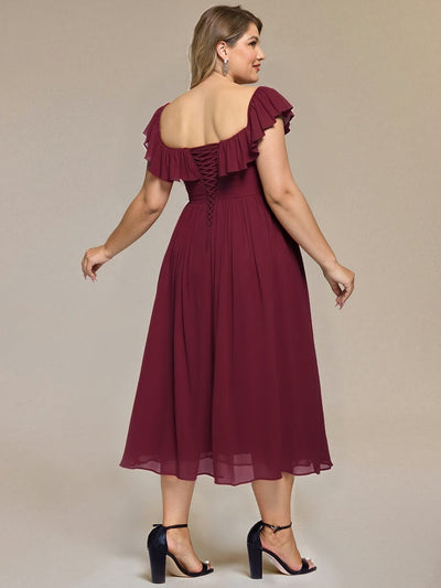 Tie-Front Chiffon Ruffle Sleeve Evening Dress #color_Burgundy