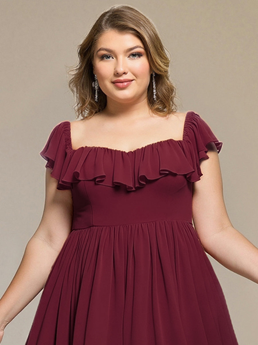 Tie-Front Chiffon Ruffle Sleeve Evening Dress #color_Burgundy