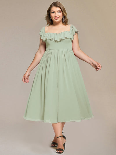 Tie-Front Chiffon Ruffle Sleeve Evening Dress #color_Mint Green
