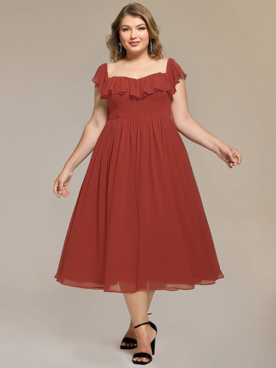 Tie-Front Chiffon Ruffle Sleeve Evening Dress #color_Vermilion