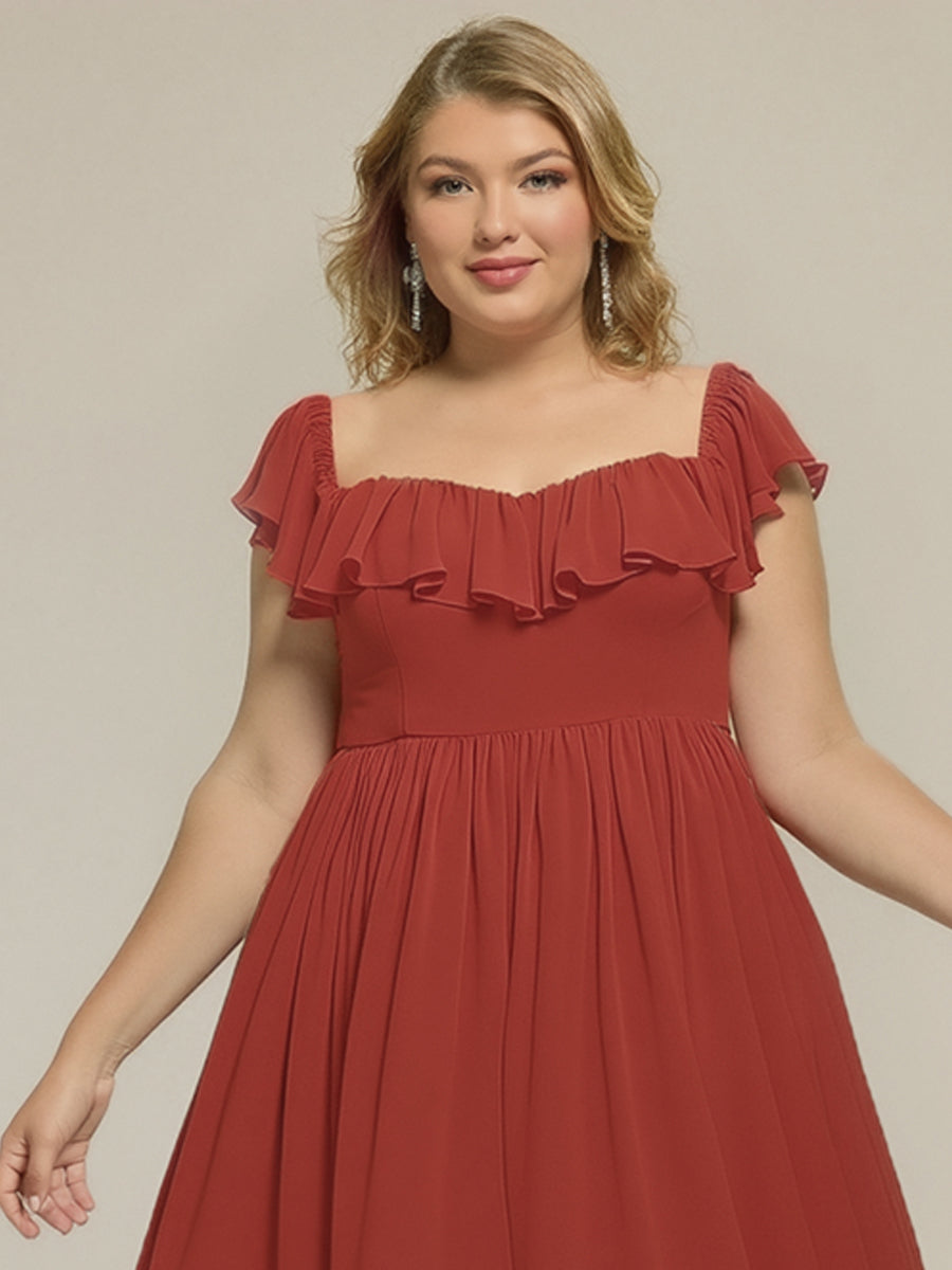 Tie-Front Chiffon Ruffle Sleeve Evening Dress #color_Vermilion