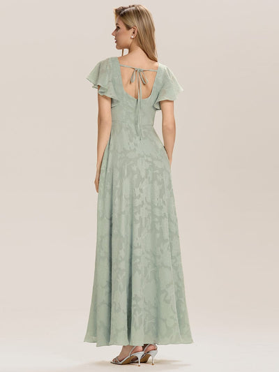 Tie-Front Chiffon Ruffle Sleeve Evening Dress #color_Mint Green
