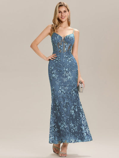 See-through Sequin Sleeveless Evening Dress #color_Dusty Blue