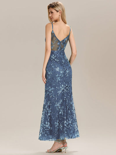 See-through Sequin Sleeveless Evening Dress #color_Dusty Blue