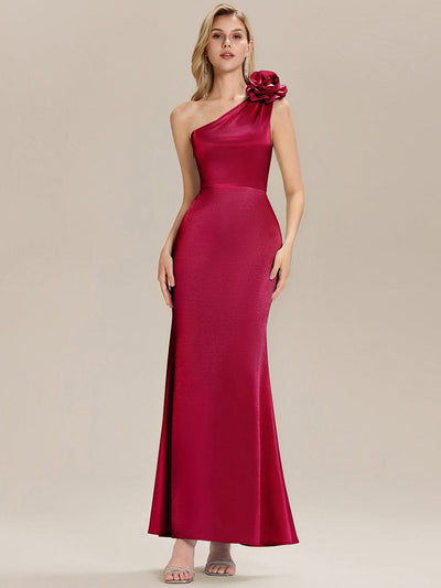 Floral Knit Sleeveless Evening Dress #color_Burgundy