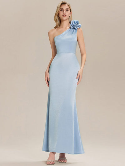 Floral Knit Sleeveless Evening Dress #color_Light Blue