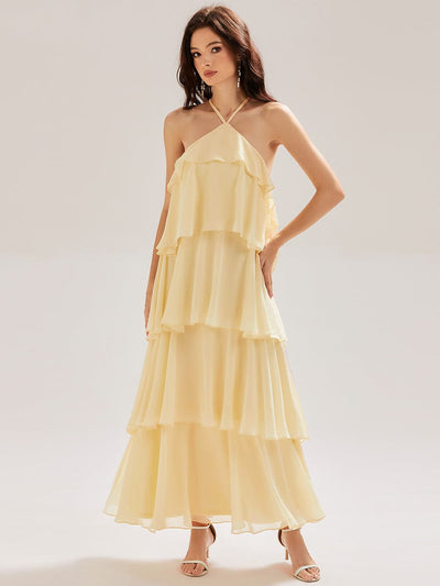 Backless Chiffon Sleeveless Evening Dress #color_Yellow