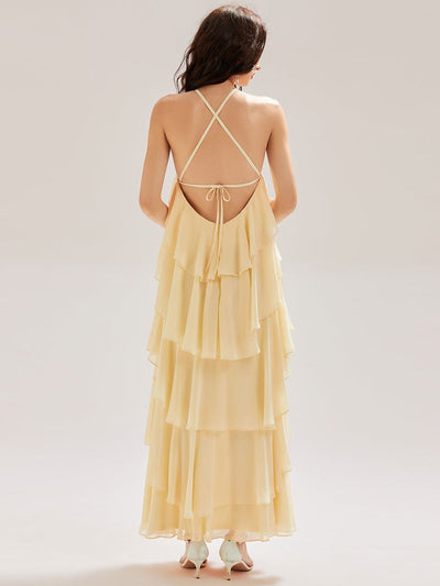 Backless Chiffon Sleeveless Evening Dress #color_Yellow