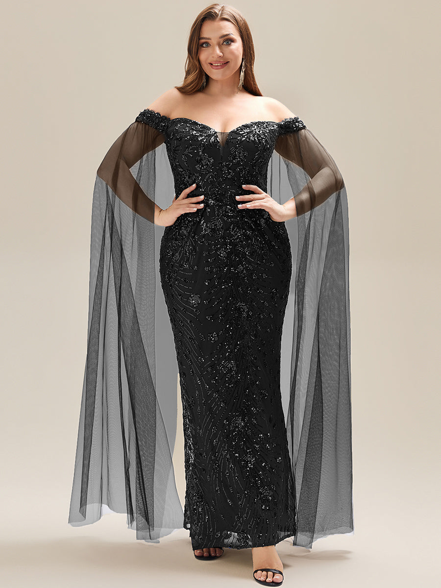 Flowing Ribbons Sequin Sleeveless Evening Dress #color_Black
