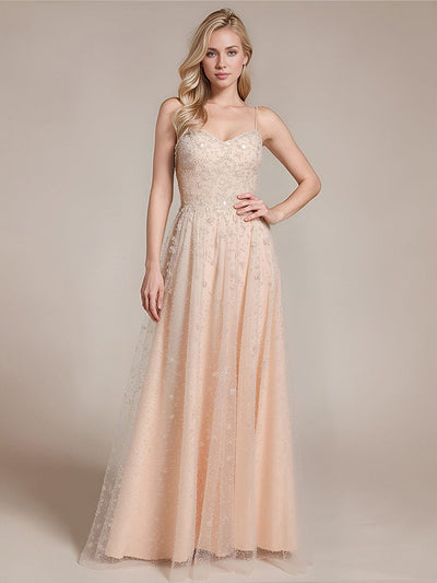 Tie Knot Sequin Sleeveless Evening Dress #color_Blush
